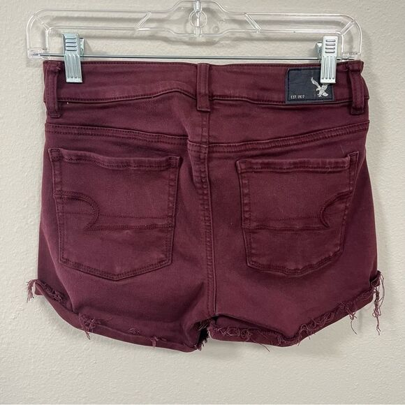American Eagle Maroon Women's Super Stretch Mini Denim Jean Shorts - Picture 6 of 7